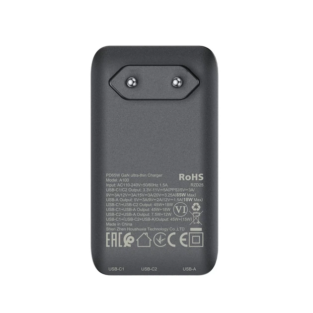 Зарядное устройство Acefast A100 65W GaN 2 USB-C + USB-A Black (6974316283492) - изображение 7