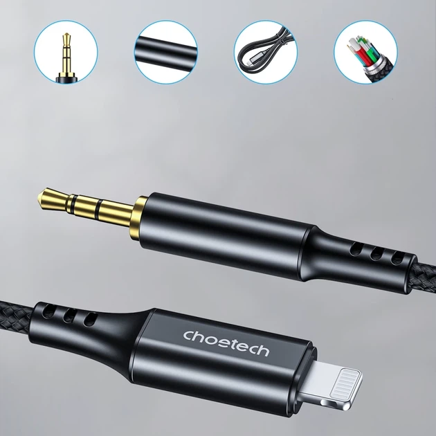 Кабель Choetech Lightning / mini jack 3.5mm 2 м Black (AUX009) - Фото 3 Кабель Choetech Lightning / mini jack 3.5mm 2 м Black (AUX009) - изображение 3