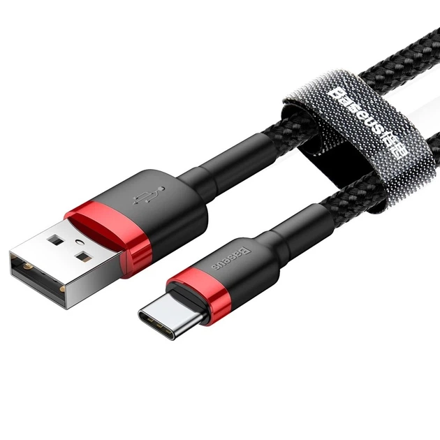 Кабель Baseus Cafule USB-A to USB-C 3m Black/Red (CATKLF-U91) - зображення 3