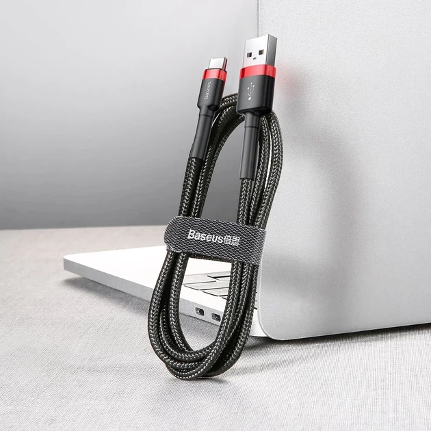 Кабель Baseus Cafule USB-A to USB-C 3m Black/Red (CATKLF-U91) - зображення 5