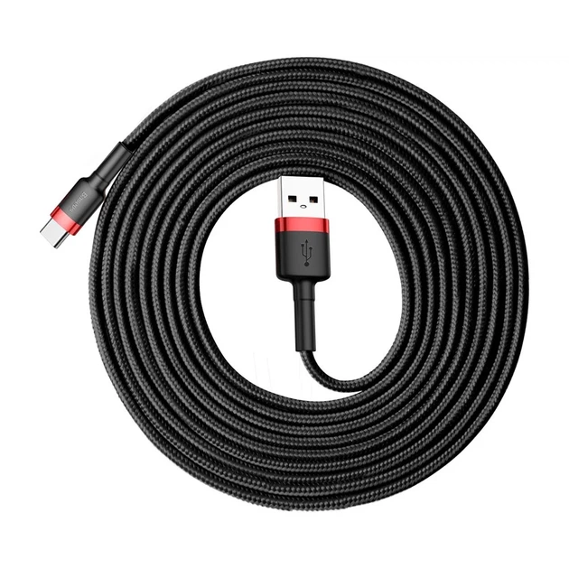 Кабель Baseus Cafule USB-A to USB-C 3m Black/Red (CATKLF-U91) - зображення 8