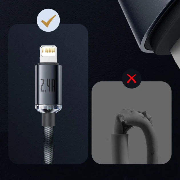 Кабель Baseus Crystal Shine USB-A to Lightning 1.2m Black (CAJY000001) - Фото 15 Кабель Baseus Crystal Shine USB-A to Lightning 1.2m Black (CAJY000001) - зображення 15