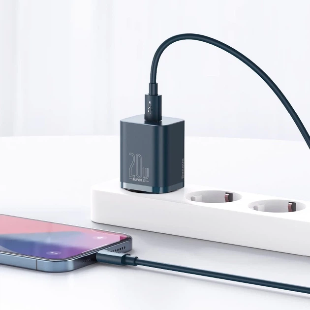 Мережевий зарядний пристрій Baseus Super Silicone PD 20W USB-C Blue (CCSUP-B03) - зображення 11