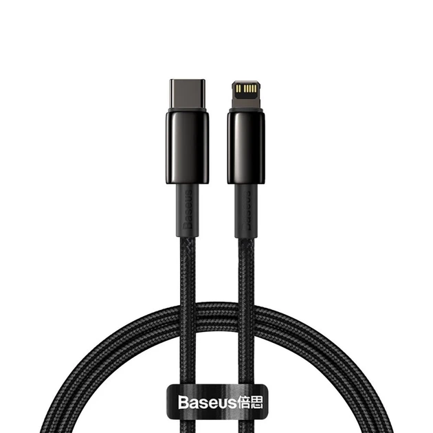 Кабель Baseus Tungsten Gold PD USB-C to Lightning 1m Black (CATLWJ-01) - Фото 1 Кабель Baseus Tungsten Gold PD USB-C to Lightning 1m Black (CATLWJ-01) - изображение 1