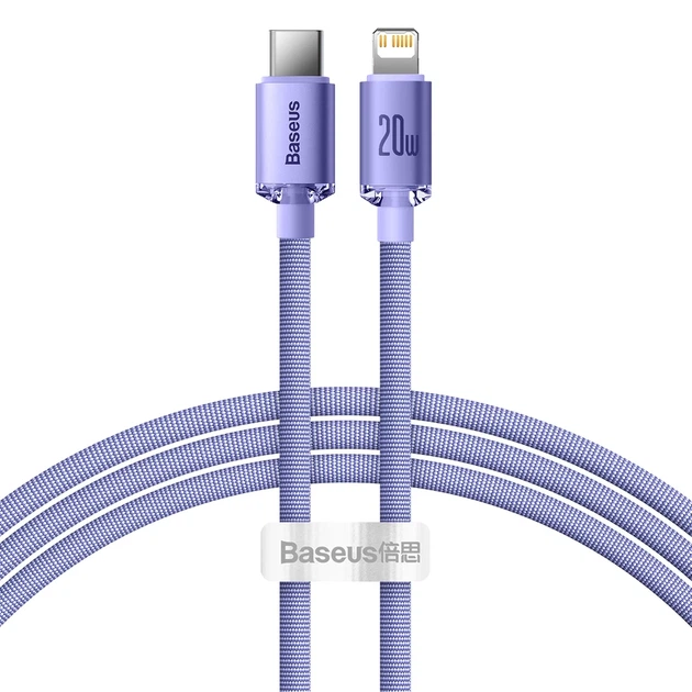 Кабель Baseus Crystal Shine USB-C to Lightning 1.2m Purple (CAJY000205) - Фото 1 Кабель Baseus Crystal Shine USB-C to Lightning 1.2m Purple (CAJY000205) - зображення 1