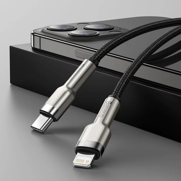 Кабель Baseus Cafule Metal USB-C to Lightning 1m Black (CATLJK-A01) - Фото 11 Кабель Baseus Cafule Metal USB-C to Lightning 1m Black (CATLJK-A01) - зображення 11
