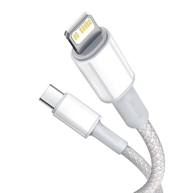 Кабель Baseus High Density Braided USB-C to Lightning 1m White (CATLGD-02) - Фото 3 Кабель Baseus High Density Braided USB-C to Lightning 1m White (CATLGD-02) - изображение 3