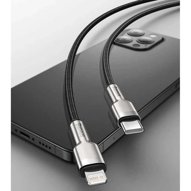 Кабель Baseus Cafule Metal USB-C to Lightning 1m Black (CATLJK-A01) - Фото 12 Кабель Baseus Cafule Metal USB-C to Lightning 1m Black (CATLJK-A01) - зображення 12