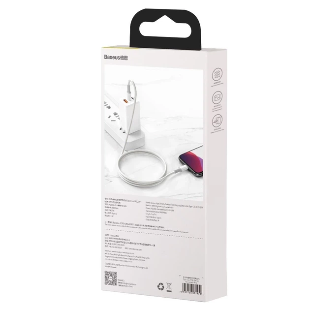 Кабель Baseus High Density Braided USB-C to Lightning 1m White (CATLGD-02) - Фото 6 Кабель Baseus High Density Braided USB-C to Lightning 1m White (CATLGD-02) - изображение 6