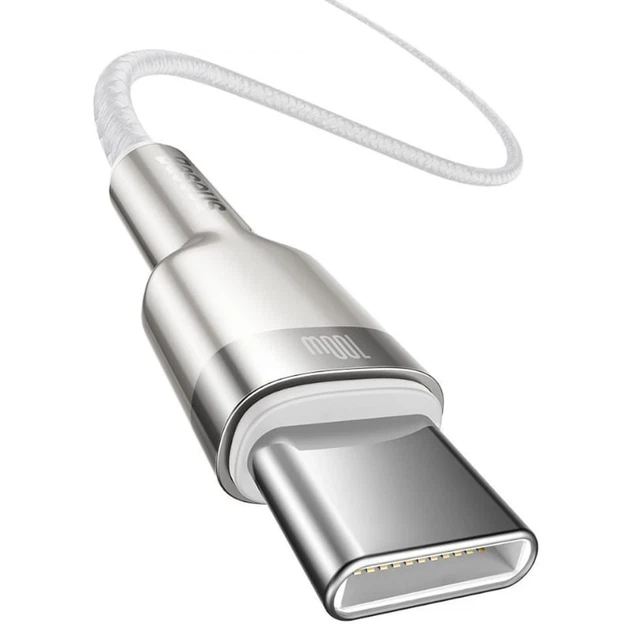 Кабель Baseus Cafule Metal Data Cable USB-C to USB-C 100W 1m White (CATLJK-C02) - Фото 2 Кабель Baseus Cafule Metal Data Cable USB-C to USB-C 100W 1m White (CATLJK-C02) - зображення 2