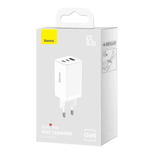 Мережевий зарядний пристрій Baseus GaN5 Pro FC 65W 2xUSB-C | USB-A with USB-C to USB-C Cable White (CCGP120202) - зображення 5
