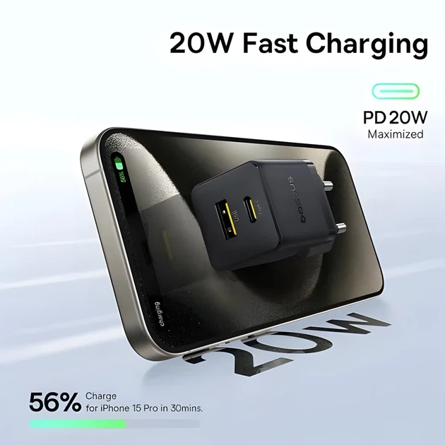 Мережевий зарядний пристрій Baseus Palm PD/QC 20W USB-C | USB-A Black (P10111608113-00) - Фото 6 Мережевий зарядний пристрій Baseus Palm PD/QC 20W USB-C | USB-A Black (P10111608113-00) - зображення 6