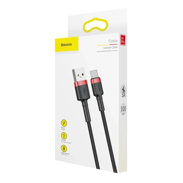 Кабель Baseus Cafule USB-A to USB-C 1m Black/Red (CATKLF-B91) - изображение 9
