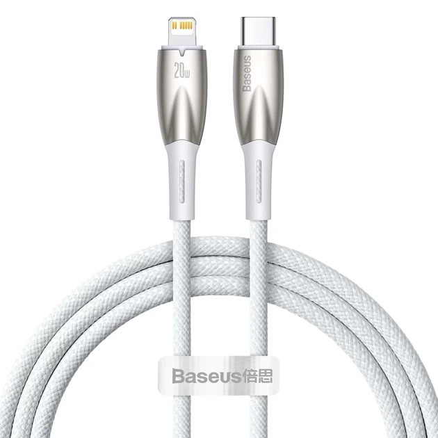 Кабель Baseus Glimmer Series Fast Charge USB-C to Lightning 1m White (CADH000002) - Фото 1 Кабель Baseus Glimmer Series Fast Charge USB-C to Lightning 1m White (CADH000002) - зображення 1