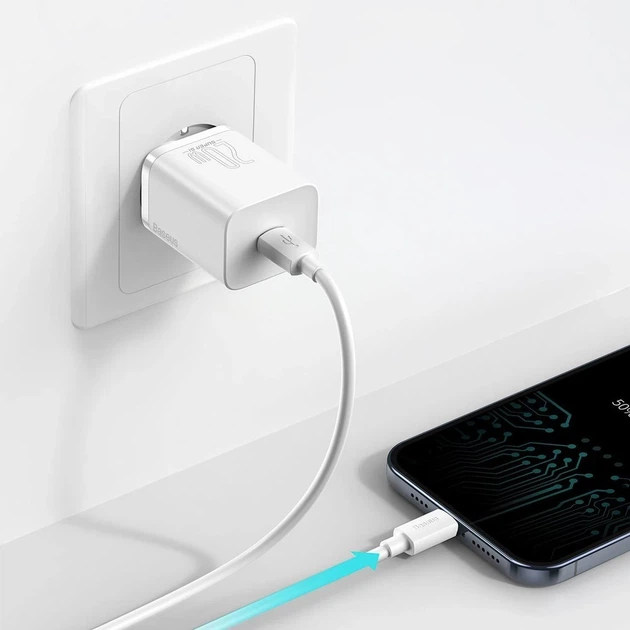 Сетевое зарядное устройство Baseus Super Silicone PD 20W USB-C with USB-C to Lightning Cable 1m White (TZCCSUP-B02) - изображение 11