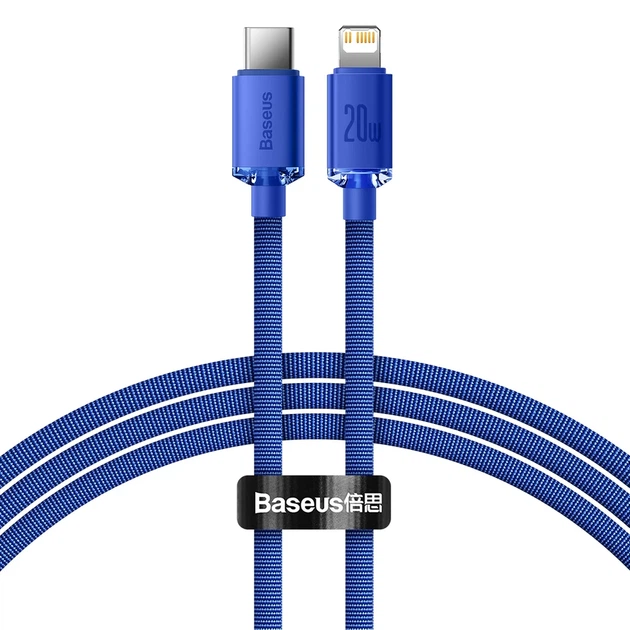 Кабель Baseus Crystal Shine USB-C to Lightning 1.2m Blue (CAJY000203) - Фото 1 Кабель Baseus Crystal Shine USB-C to Lightning 1.2m Blue (CAJY000203) - зображення 1