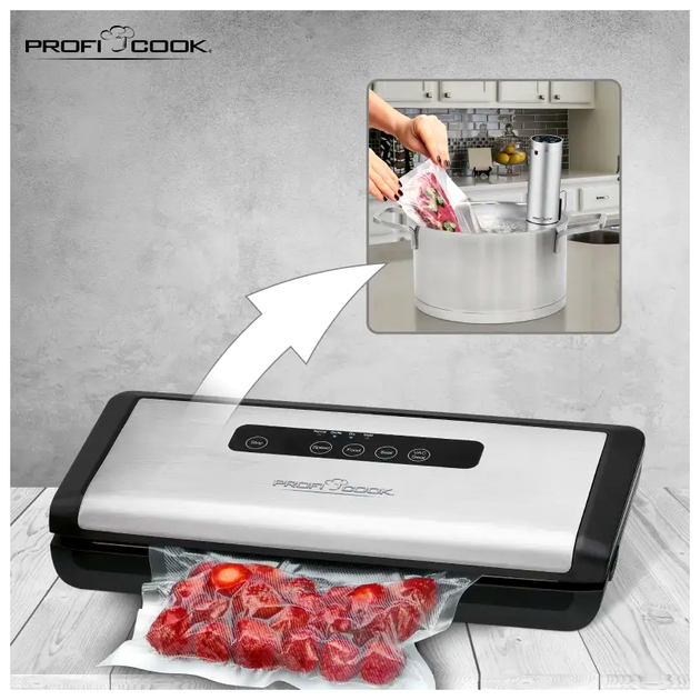Вакуумный упаковщик 12 л/мин для кухни 18 пакетов нержавеющая сталь Profi Cook CS-0049 - изображение 6