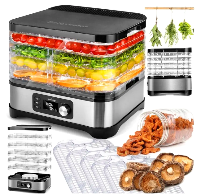 Дегидратор 450 Вт для сушки фруктов овощей мяса 5 лотков металл Lehmann СS-0312 - изображение 2