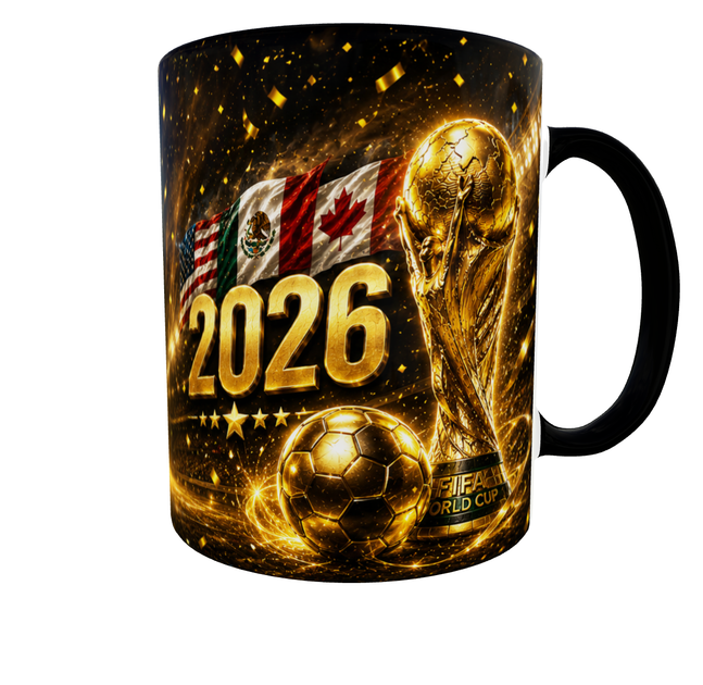 Кружка (чашка) с принтом Чемпионат мира по футболу 2026 World Cup Gold Edition – подарок для футбольного болельщика | 330 мл(черная ручка) - изображение 3