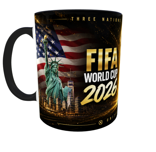 Кружка (чашка) с принтом «FIFA World Cup 2026 USA Mexico Canada» – подарок для футбольного болельщика | 330 мл(черная ручка) - изображение 4