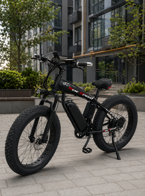 Велосипед електричний потужний електро фетбайк велосипед для дорослих fatbike електровелосипед з рамою на акумуляторі з дисплеєм фарою широкими колесами гірський чоловічий для міста села бездоріжжя Shimano 1000W 48v 13Ah New Speed Чорний 74067 - Фото 1 Велосипед електричний потужний електро фетбайк велосипед для дорослих fatbike електровелосипед з рамою на акумуляторі з дисплеєм фарою широкими колесами гірський чоловічий для міста села бездоріжжя Shimano 1000W 48v 13Ah New Speed Чорний 74067 - зображення 1