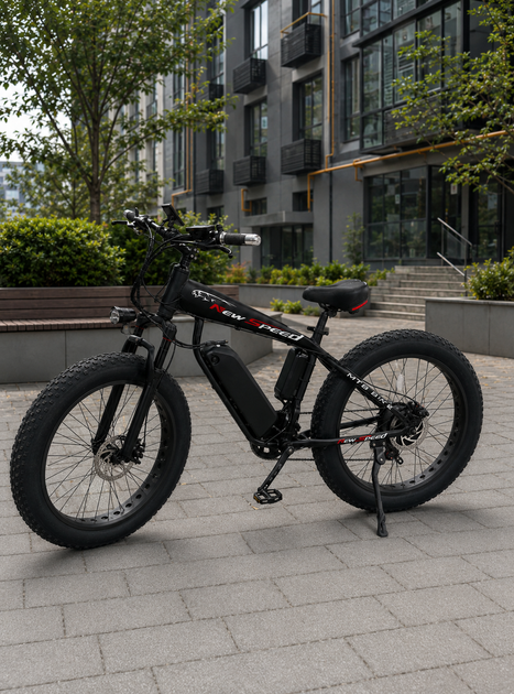 Велосипед електричний потужний електро фетбайк велосипед для дорослих fatbike електровелосипед з рамою на акумуляторі з дисплеєм фарою широкими колесами гірський чоловічий для міста села бездоріжжя Shimano 1000W 48v 13Ah New Speed Чорний 74067 - Фото 2 Велосипед електричний потужний електро фетбайк велосипед для дорослих fatbike електровелосипед з рамою на акумуляторі з дисплеєм фарою широкими колесами гірський чоловічий для міста села бездоріжжя Shimano 1000W 48v 13Ah New Speed Чорний 74067 - зображення 2