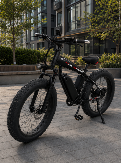 Велосипед електричний потужний електро фетбайк велосипед для дорослих fatbike електровелосипед з рамою на акумуляторі з дисплеєм фарою широкими колесами гірський чоловічий для міста села бездоріжжя Shimano 1000W 48v 13Ah New Speed Чорний 74067 - Фото 3 Велосипед електричний потужний електро фетбайк велосипед для дорослих fatbike електровелосипед з рамою на акумуляторі з дисплеєм фарою широкими колесами гірський чоловічий для міста села бездоріжжя Shimano 1000W 48v 13Ah New Speed Чорний 74067 - зображення 3