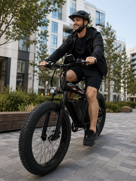 Велосипед електричний потужний електро фетбайк велосипед для дорослих fatbike електровелосипед з рамою на акумуляторі з дисплеєм фарою широкими колесами гірський чоловічий для міста села бездоріжжя Shimano 1000W 48v 13Ah New Speed Чорний 74067 - Фото 9 Велосипед електричний потужний електро фетбайк велосипед для дорослих fatbike електровелосипед з рамою на акумуляторі з дисплеєм фарою широкими колесами гірський чоловічий для міста села бездоріжжя Shimano 1000W 48v 13Ah New Speed Чорний 74067 - зображення 9
