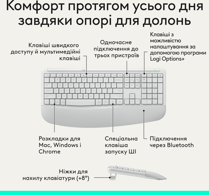 Комплект беспроводной Logitech Signature Comfort Plus Combo MK880 Off-White (920-014033) - Фото 6 Комплект беспроводной Logitech Signature Comfort Plus Combo MK880 Off-White (920-014033) - изображение 6
