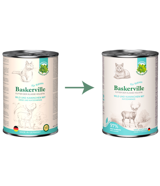 Консервований корм Baskerville Holistic Wild und Kaninchen Оленина з кроликом вологий корм для котів 400 г (4250231541865) - Фото 2 Консервований корм Baskerville Holistic Wild und Kaninchen Оленина з кроликом вологий корм для котів 400 г (4250231541865) - зображення 2