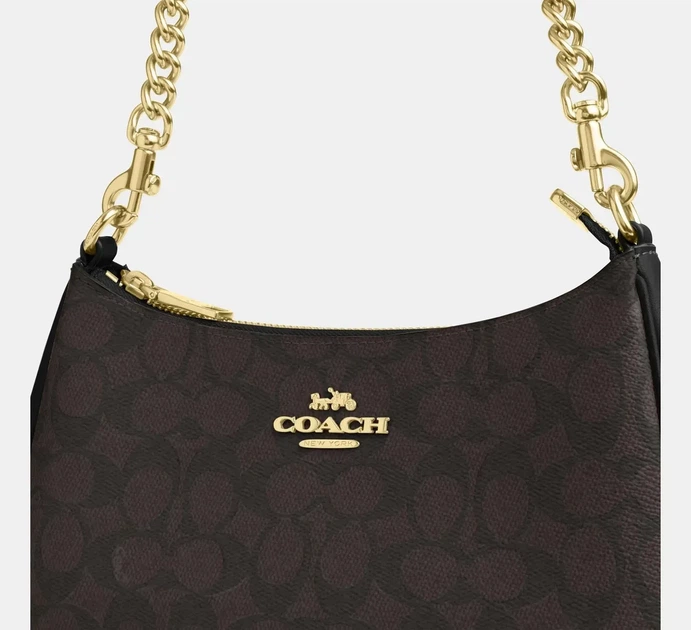 Елегантна жіноча сумка Coach Signature Canvas Shoulder Bag (Коричнева/Чорна), через плече півмісяцем - Фото 5 Елегантна жіноча сумка Coach Signature Canvas Shoulder Bag (Коричнева/Чорна), через плече півмісяцем - зображення 5