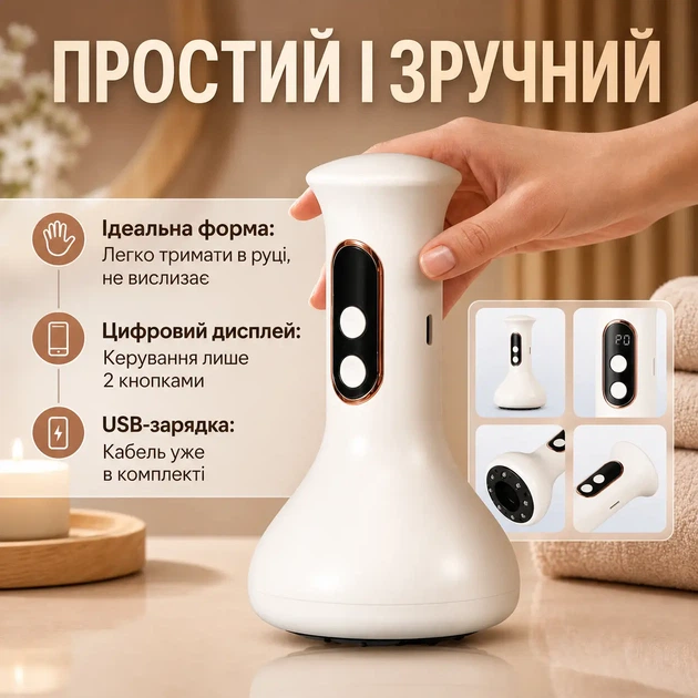 Вакуумный портативный антицеллюлитный массажер для шеи спины и тела Luma Cup баночный ручной массажер с разогревом электрический - изображение 2
