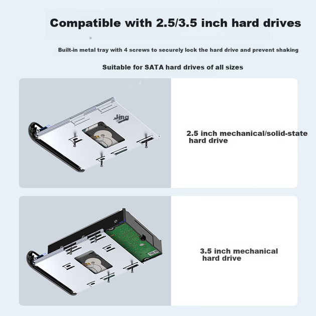 Зовнішній корпус для жорсткого диска GODO 2,5/3,5 дюйма SATA SSD для мобільних пристроїв з твердотільним зчитувачем для настільних комп'ютерів та ноутбуків - зображення 9