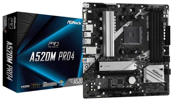 Материнська плата ASRock A520M Pro4 (sAM4, AMD A520, PCI-Ex16) - изображение 2