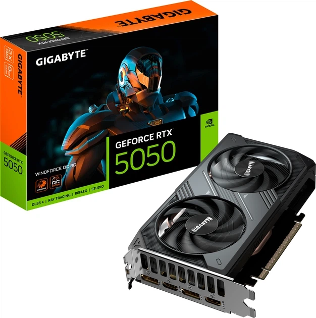 Відеокарта Gigabyte PCI-Ex GeForce RTX 5050 WINDFORCE OC 8GB GDDR6 (128bit) (20000) (2 x HDMI, 2 x DisplayPort) (GV-N5050WF2OC-8GD) - Фото 2 Відеокарта Gigabyte PCI-Ex GeForce RTX 5050 WINDFORCE OC 8GB GDDR6 (128bit) (20000) (2 x HDMI, 2 x DisplayPort) (GV-N5050WF2OC-8GD) - изображение 2