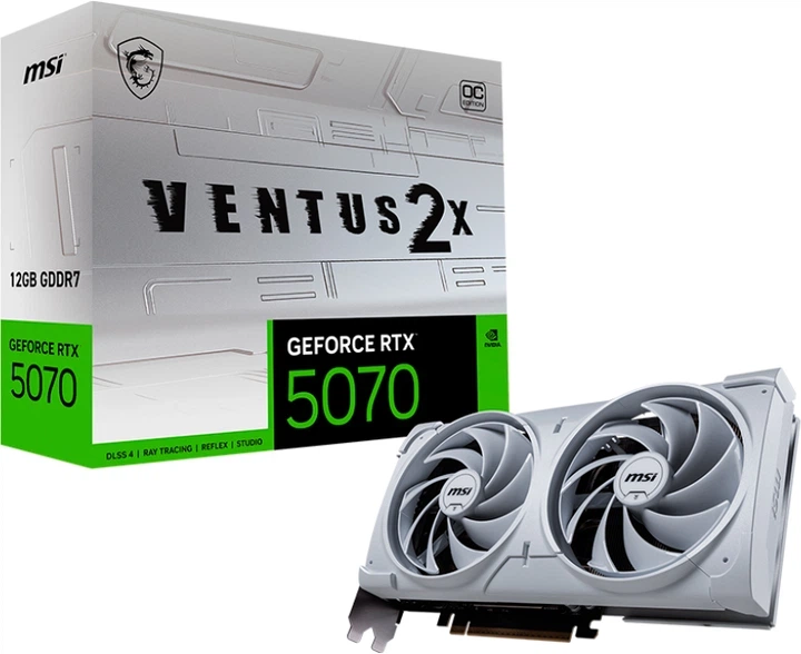 Відеокарта MSI PCI-Ex GeForce RTX 5070 Ventus 2X OC White 12GB GDDR7 (192bit) (2557/28000) (HDMI, 3 x DisplayPort) (RTX 5070 12G VENTUS 2X OC WHITE) - Фото 2 Відеокарта MSI PCI-Ex GeForce RTX 5070 Ventus 2X OC White 12GB GDDR7 (192bit) (2557/28000) (HDMI, 3 x DisplayPort) (RTX 5070 12G VENTUS 2X OC WHITE) - изображение 2