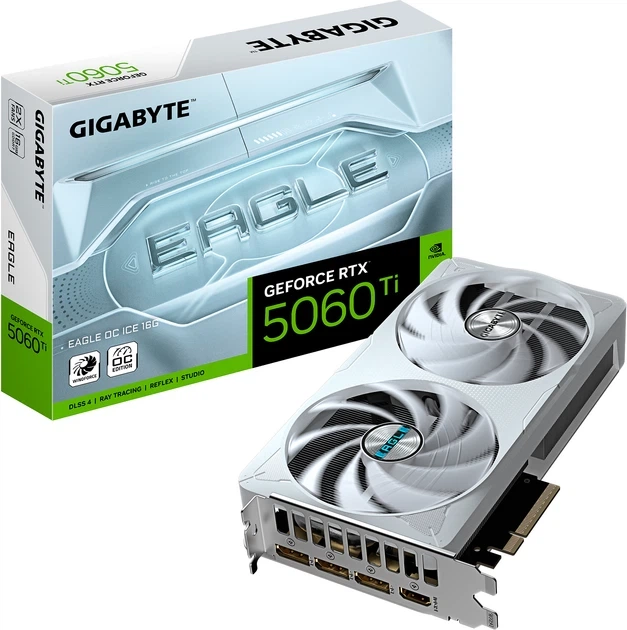 Відеокарта Gigabyte PCI-Ex GeForce RTX 5060 Ti EAGLE OC ICE 16G 16GB GDDR7 (128bit) (2617/28000) (HDMI, 3 x DisplayPort) (GV-N506TEAGLEOC ICE-16GD) - изображение 2