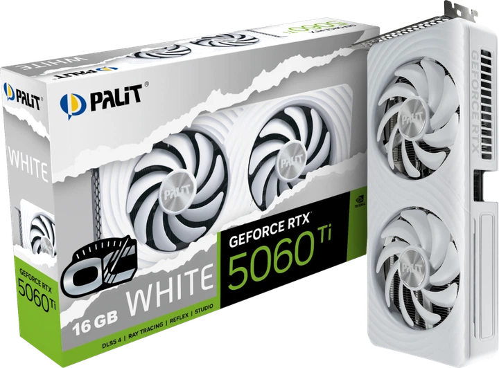 Відеокарта Palit PCI-Ex nVidia GeForce RTX 5060 Ti White OC 16G GDDR7 (128bit) (2407/2602 МГц) (HDMI 2.1b, 3 x DisplayPort 2.b) (NE7506TU19T1-GB2061M) - Фото 2 Відеокарта Palit PCI-Ex nVidia GeForce RTX 5060 Ti White OC 16G GDDR7 (128bit) (2407/2602 МГц) (HDMI 2.1b, 3 x DisplayPort 2.b) (NE7506TU19T1-GB2061M) - изображение 2