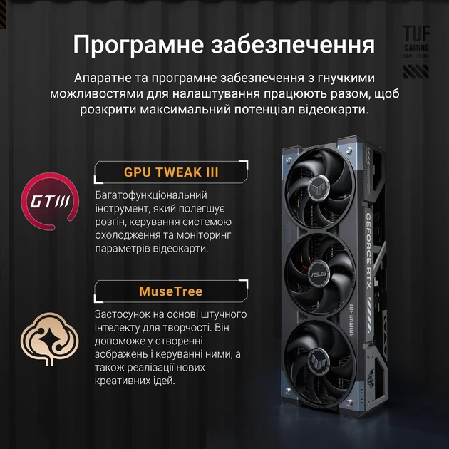 Відеокарта ASUS PCI-Ex GeForce RTX 5080 TUF Gaming OC Edition 16GB GDDR7 (256bit) (2 x HDMI, 3 x DisplayPort) (TUF-RTX5080-O16G-GAMING) - изображение 12