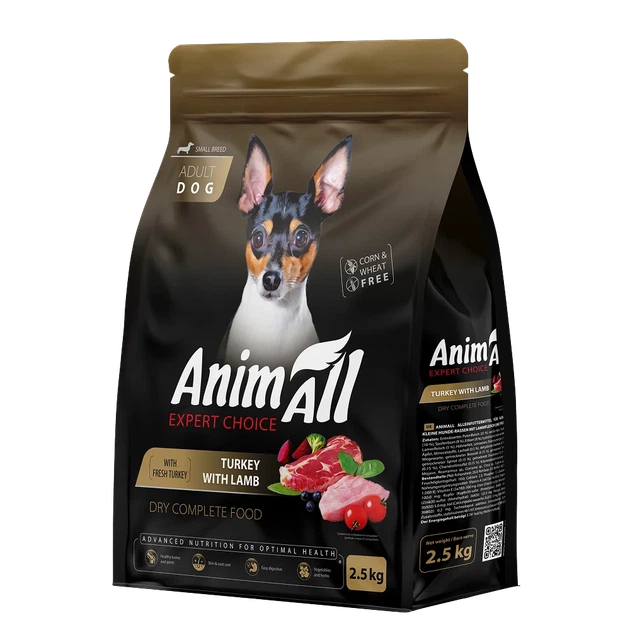 Полнорационный сухой AnimAll для взрослых собак мелких пород со свежей индейкой и ягненком, 2.5 кг (5902706511581) - Фото 1 Полнорационный сухой AnimAll для взрослых собак мелких пород со свежей индейкой и ягненком, 2.5 кг (5902706511581) - изображение 1