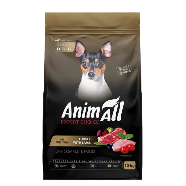 Полнорационный сухой AnimAll для взрослых собак мелких пород со свежей индейкой и ягненком, 12 кг (5902706511604) - Фото 1 Полнорационный сухой AnimAll для взрослых собак мелких пород со свежей индейкой и ягненком, 12 кг (5902706511604) - изображение 1