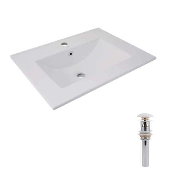 Комплект Qtap Albatross 620×460 White: врезная мебельная раковина + донный клапан Pop-up PU02O + сифон - изображение 2