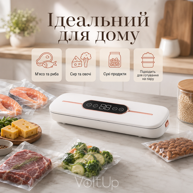 Вакууматор для продуктів 90 Вт білий вакуумний пакувальник для сухих і вологих продуктів з 10 пакетами в комплекті - зображення 4