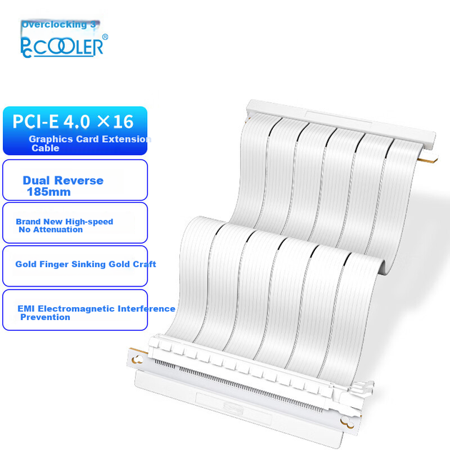 PCCOOLER RC185 4.0 Белый, двойной противоинтерференционный удлинительный кабель для видеокарты, адаптерный кабель PCIE 4.0 16X (длина кабеля 185 мм) с двойной защитой от помех - Фото 4 PCCOOLER RC185 4.0 Белый, двойной противоинтерференционный удлинительный кабель для видеокарты, адаптерный кабель PCIE 4.0 16X (длина кабеля 185 мм) с двойной защитой от помех - изображение 4