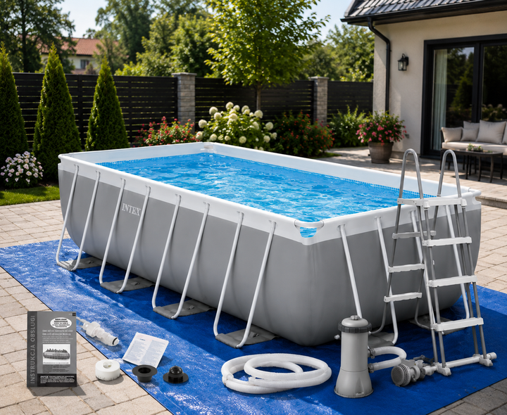 Каркасный бассейн Intex Prism Frame Pool 400×200×122 см, семейный бассейн на 8418 л,Семейный каркасный бассейн с фильтр-насосом - изображение 7