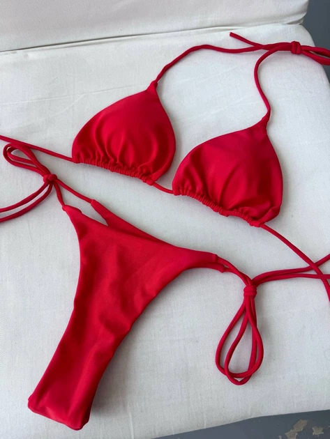 Купальник роздільний Thongs зі стрінгами та зав'язками бордовий S - зображення 8