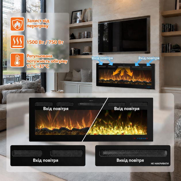 Электрокамин с обогревом Royal Galaxy 60 R PRO LOG с Wi-Fi управления, цельными дровами, кристаллами, цветами пламени и подсветкой наполнения, размер 1524x450x80 (EF60RPROLOG) - изображение 7