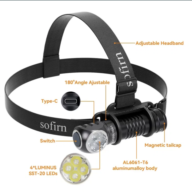 Фонарь налобный Sofirn HS41 SST20 5000K + аккумулятор 21700 5000mah Black - изображение 3