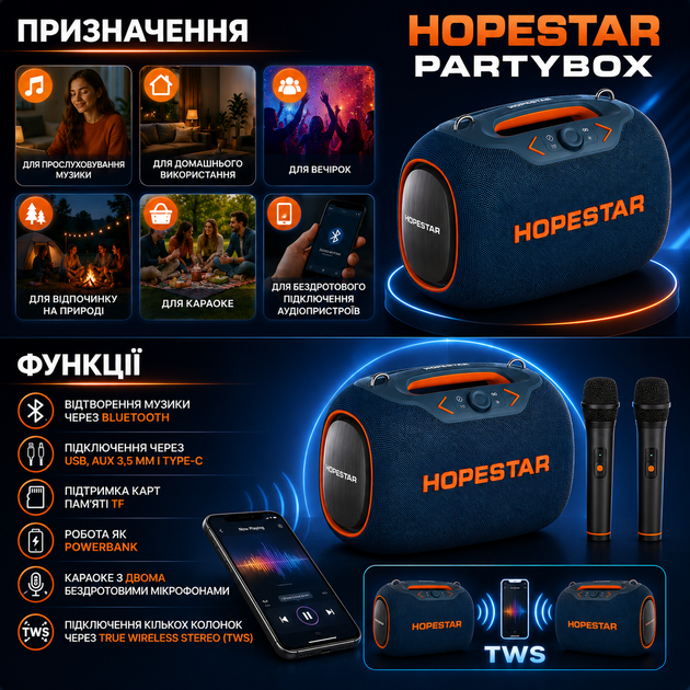 Мінідинамік Bluetooth HOPESTAR PARTYBOX - Фото 6 Мінідинамік Bluetooth HOPESTAR PARTYBOX - зображення 6