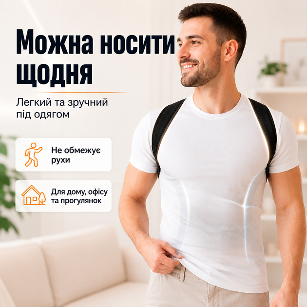 Коректор для постави М корсет для спини еластичний магнітний ортопедичний корсет для корекції постави FILLBOSS Black - зображення 4